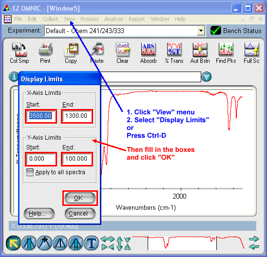 Entering the display limits manually