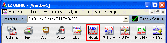 Click the Abs icon to convert the spectrum from %Transmittance to Absorbance
