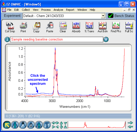 Click on the uncorrected spectrum (it will turn red)