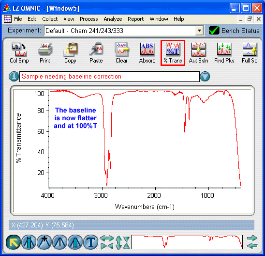 Click the % Trans icon on the Task Bar to change the spectrum back to % Transmittance