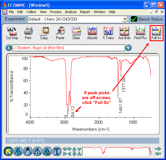 If peak picks are off screen, click Full Sc